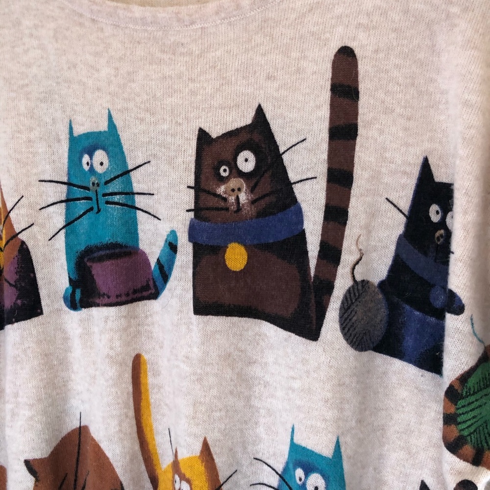 Purplish London Kitty Cat Print Sweater Women’s M - Picture 3 of 6